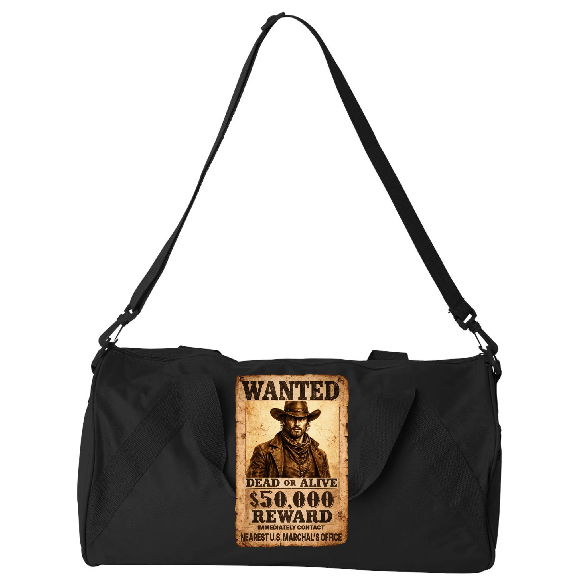 Personalized Wanted Poster Custom Text Duffel Bag - Front