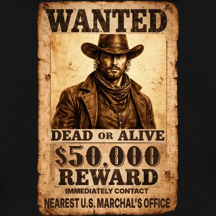 Personalized Wanted Poster Custom Text Men's Hoodie - Front - Close-up