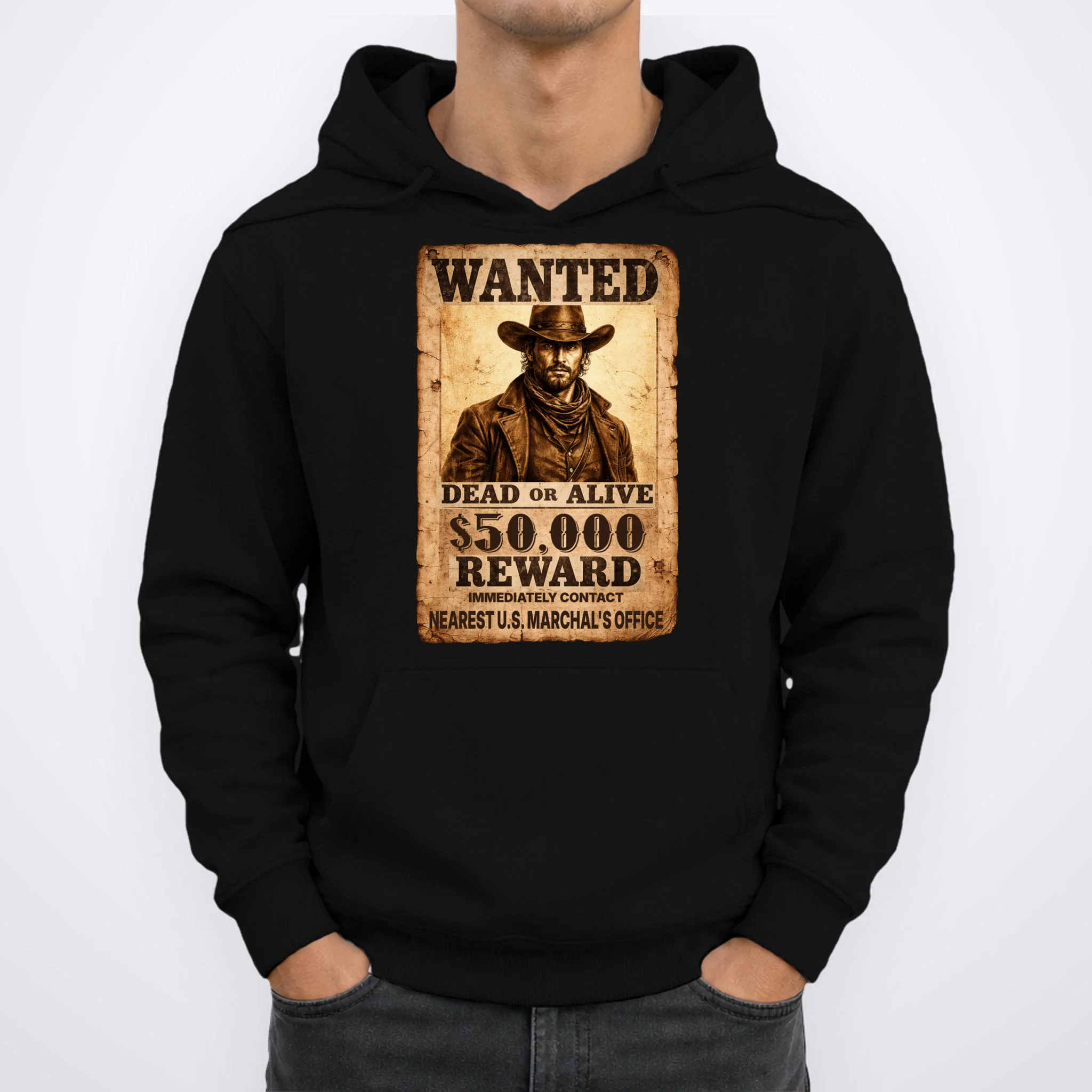 Personalized Wanted Poster Custom Text Men's Hoodie - Front 1