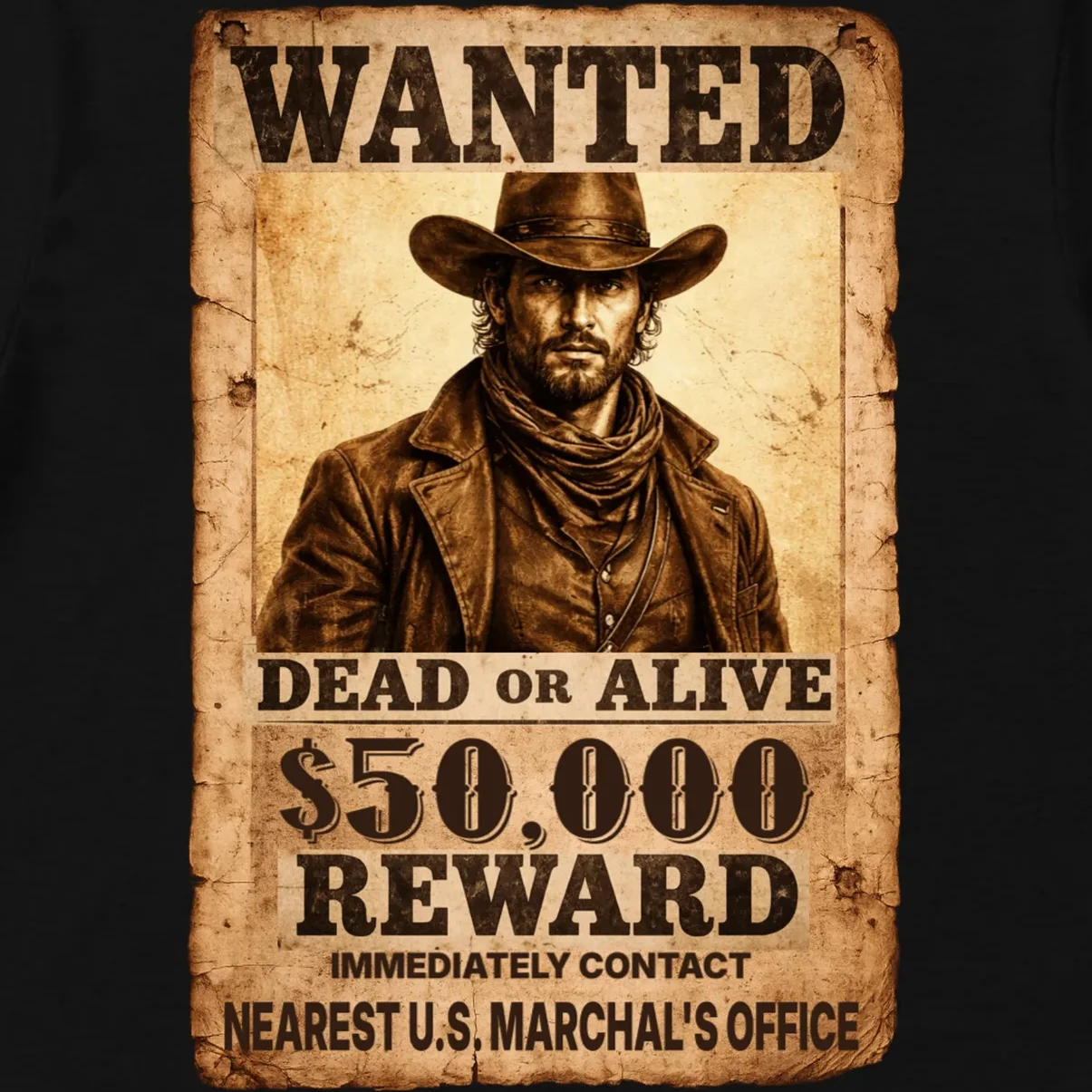 Personalized Wanted Poster Custom Text Men's T-Shirt - Front - Close-up