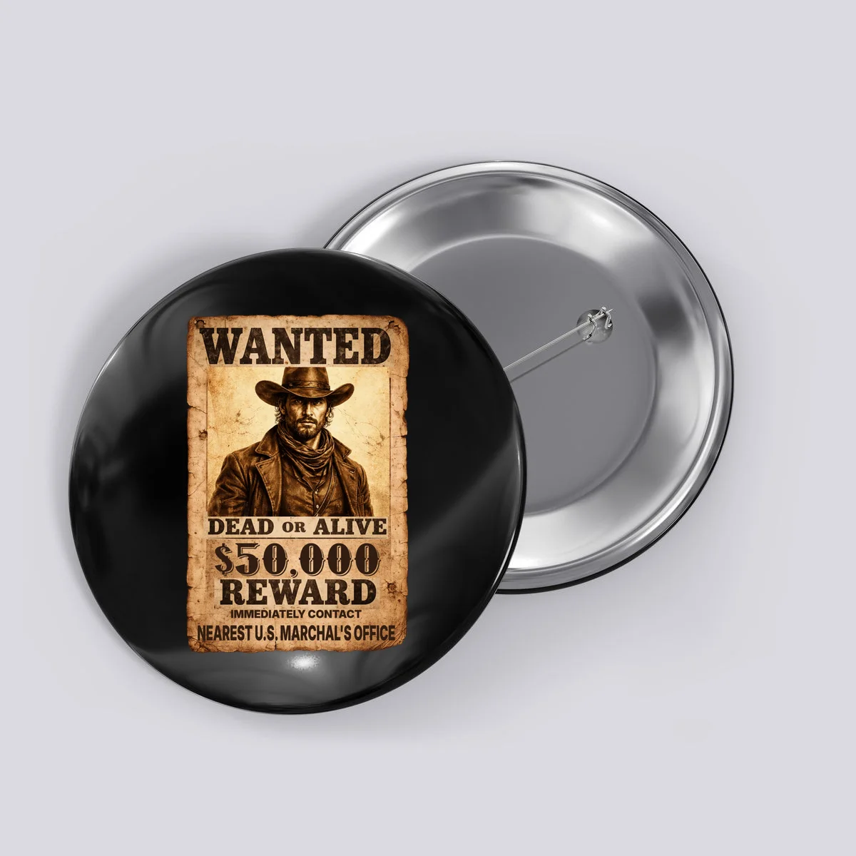 Personalized Wanted Poster Custom Text Button - Front