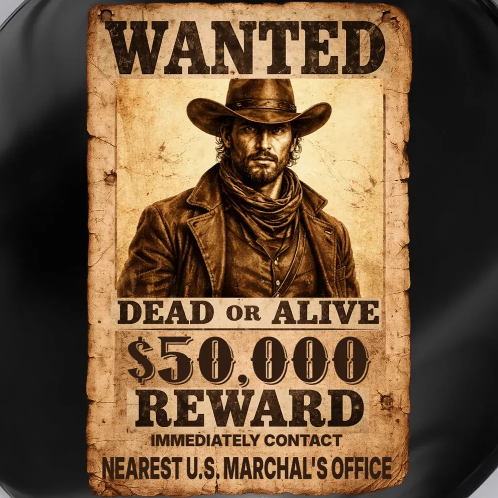 Personalized Wanted Poster Custom Text Button - Front - Close-up