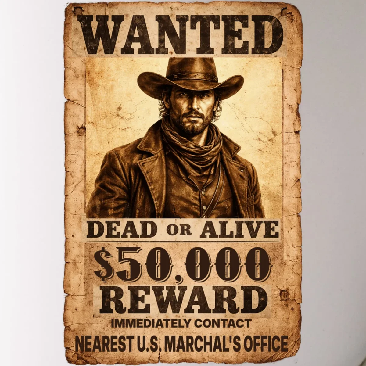 Personalized Wanted Poster Custom Text Mug - Front - Close-up
