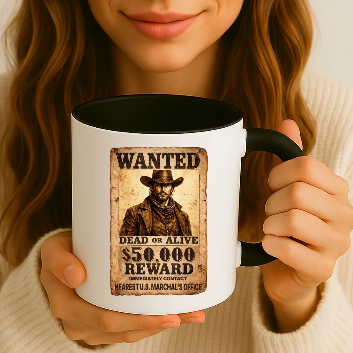 Personalized Wanted Poster Custom Text Coffee Mug - Front 2