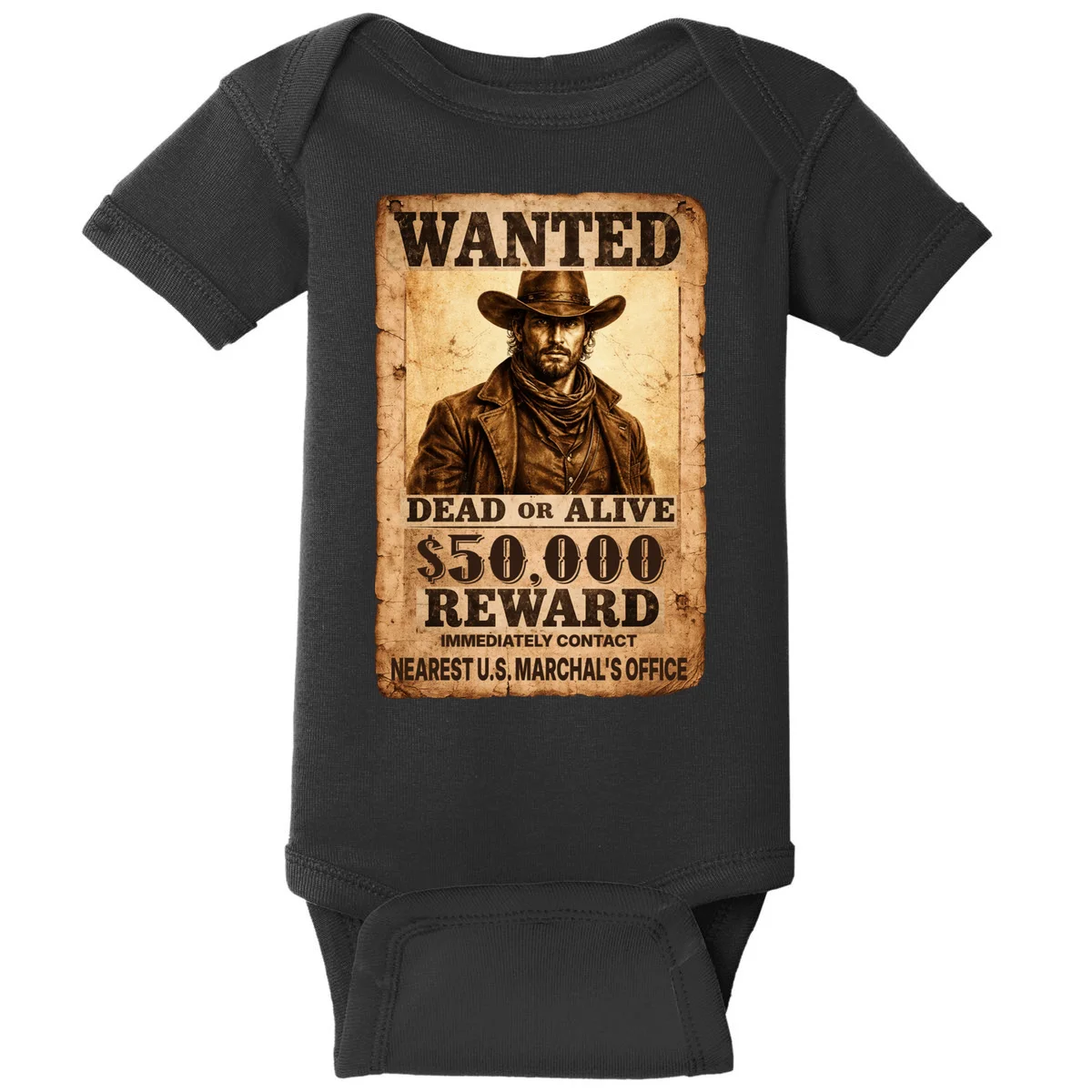 Personalized Wanted Poster Custom Text Baby Bodysuit - Front