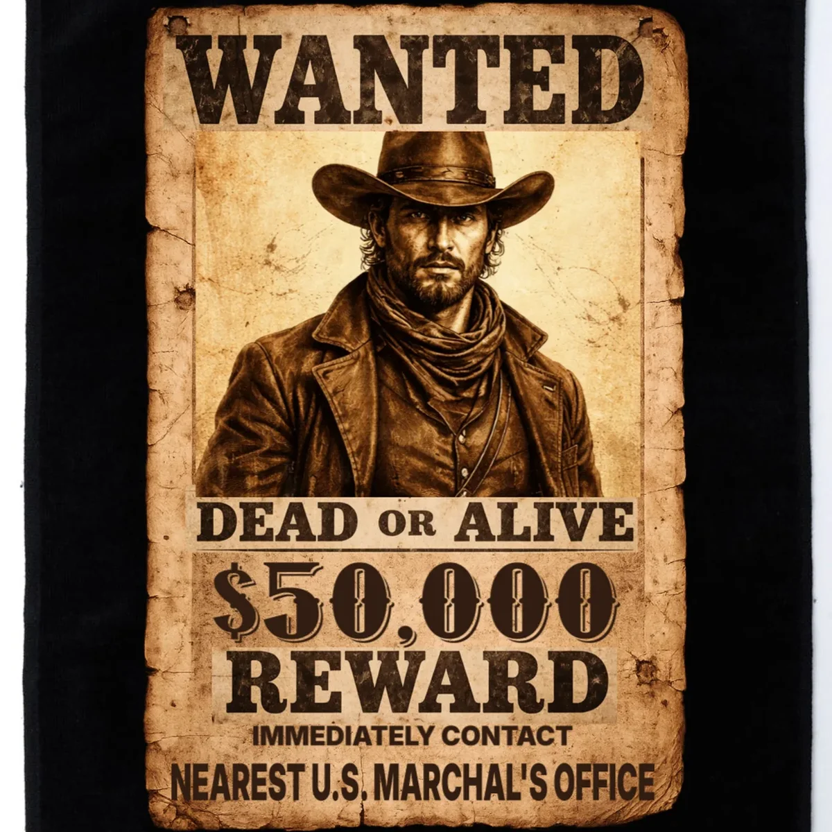 Personalized Wanted Poster Custom Text Golf Towel - Front - Close-up