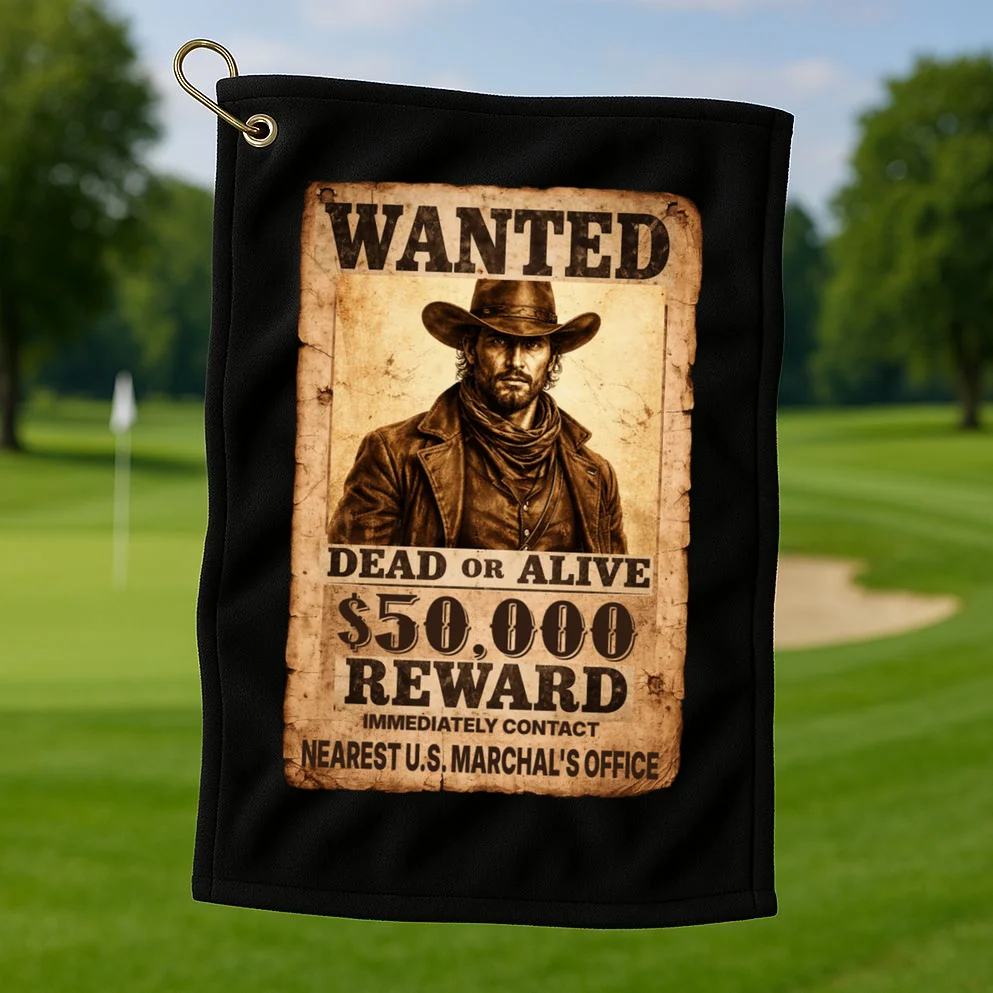 Personalized Wanted Poster Custom Text Golf Towel - Front 1