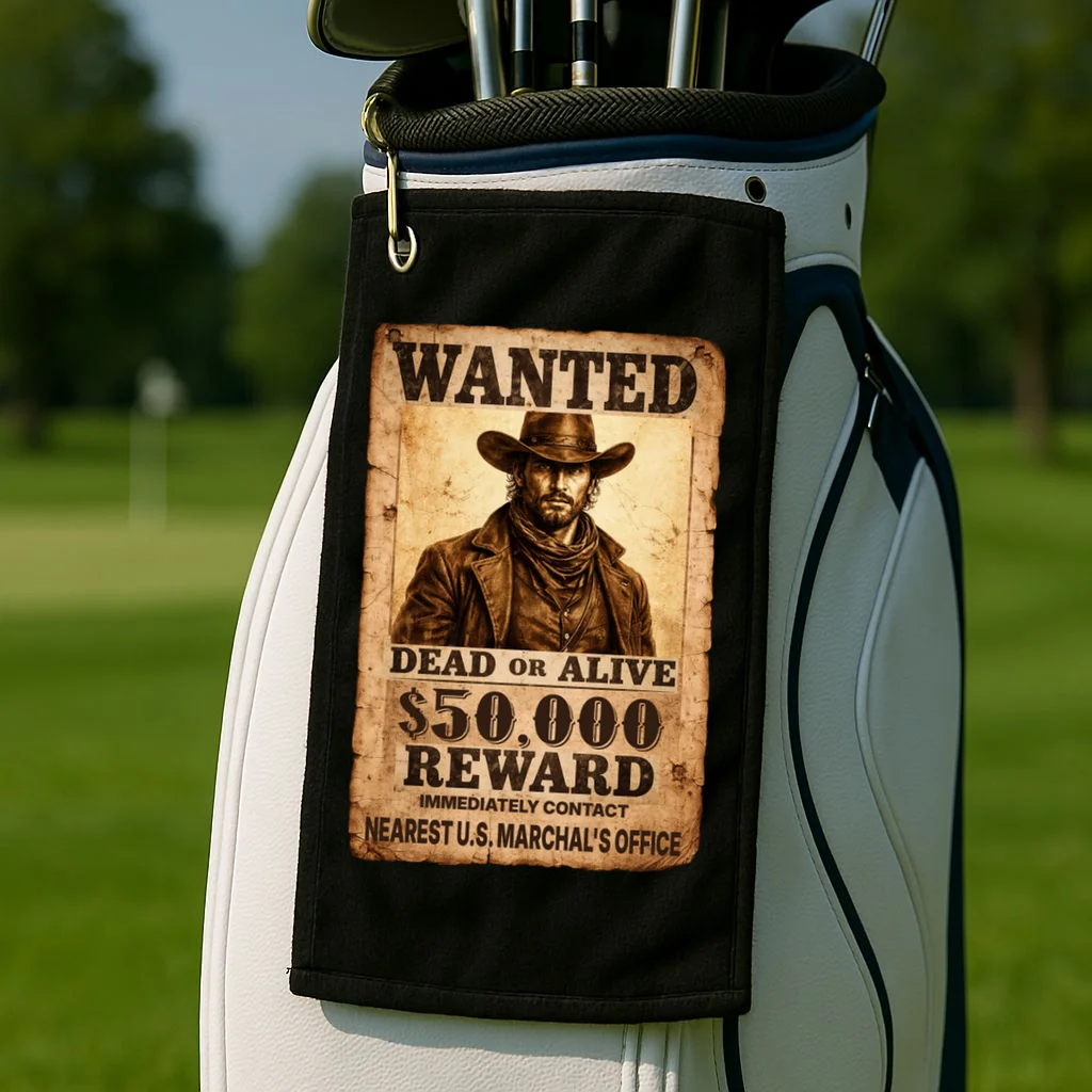 Personalized Wanted Poster Custom Text Golf Towel - Front 2