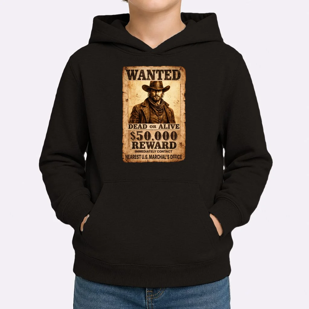 Personalized Wanted Poster Custom Text Kids Hoodie - Front 1