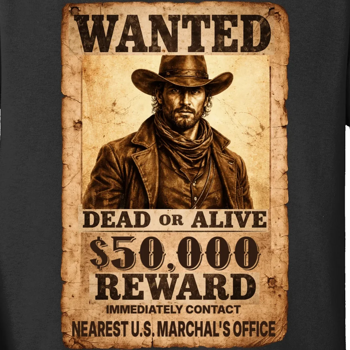 Personalized Wanted Poster Custom Text Kids Long Sleeve Shirt - Front - Close-up