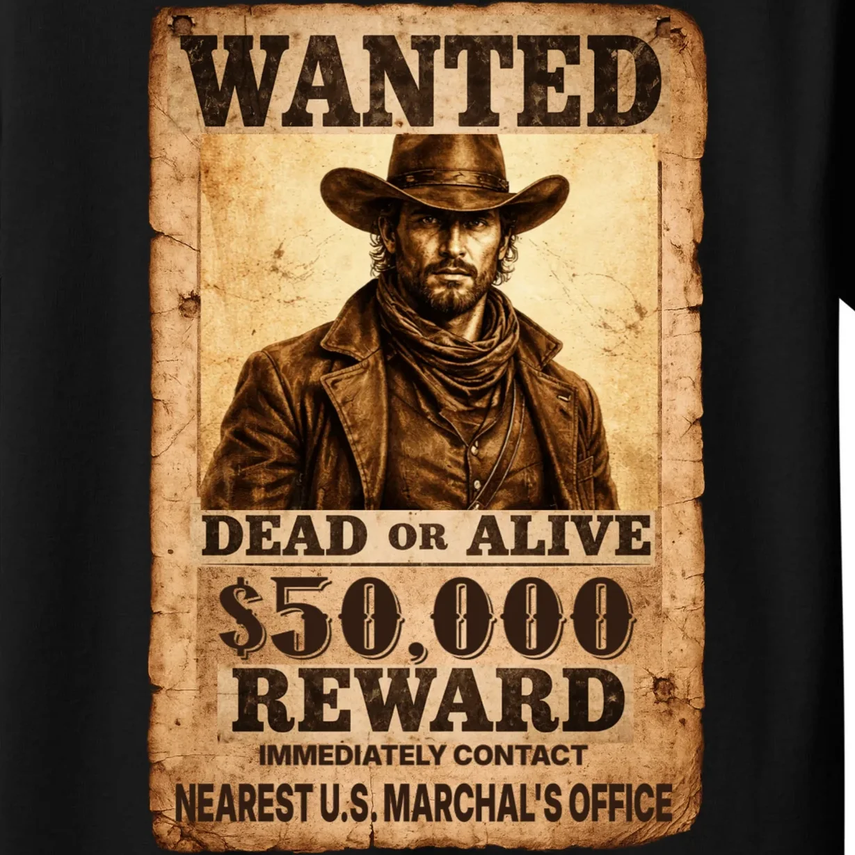 Personalized Wanted Poster Custom Text Kids T-Shirt - Front - Close-up
