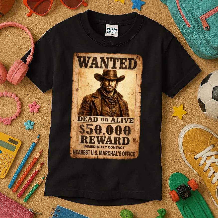 Personalized Wanted Poster Custom Text Kids T-Shirt - Front 2