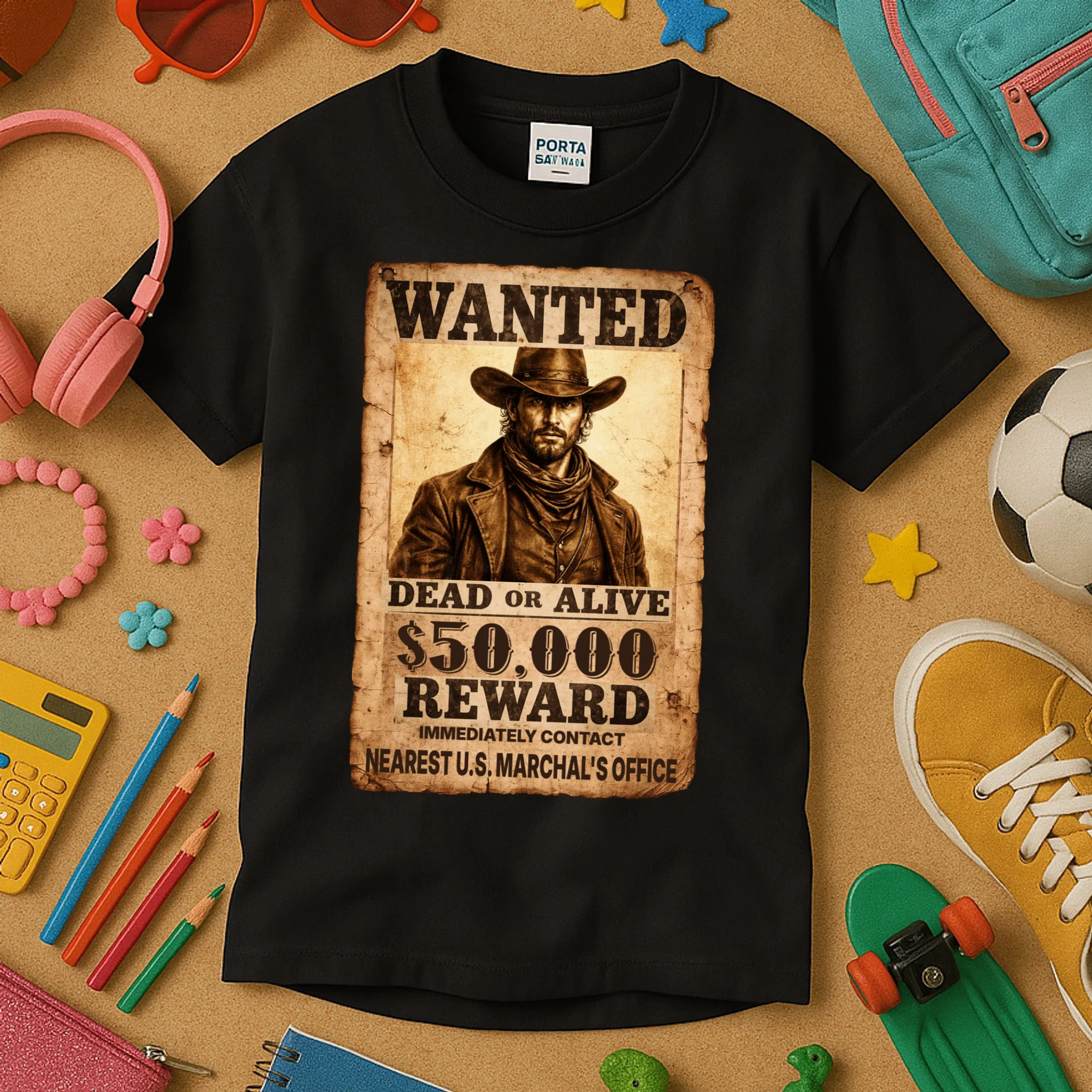 Personalized Wanted Poster Custom Text Kids T-Shirt - Front 2