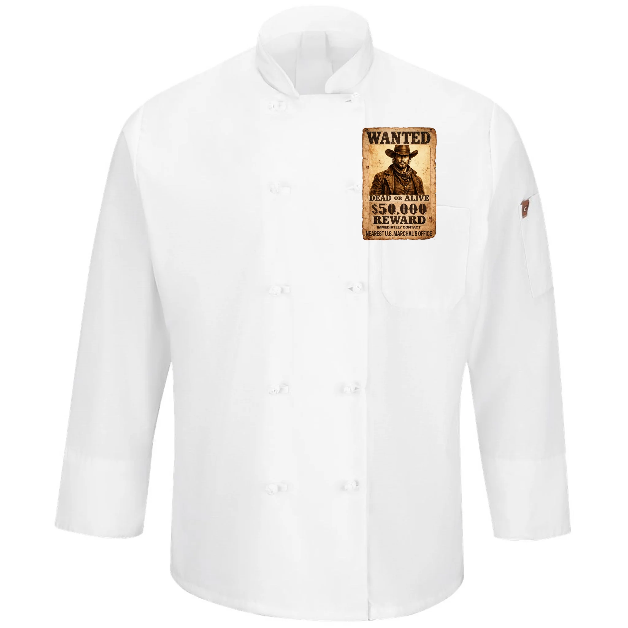 Personalized Wanted Poster Custom Text Men's Chef Coat - Front