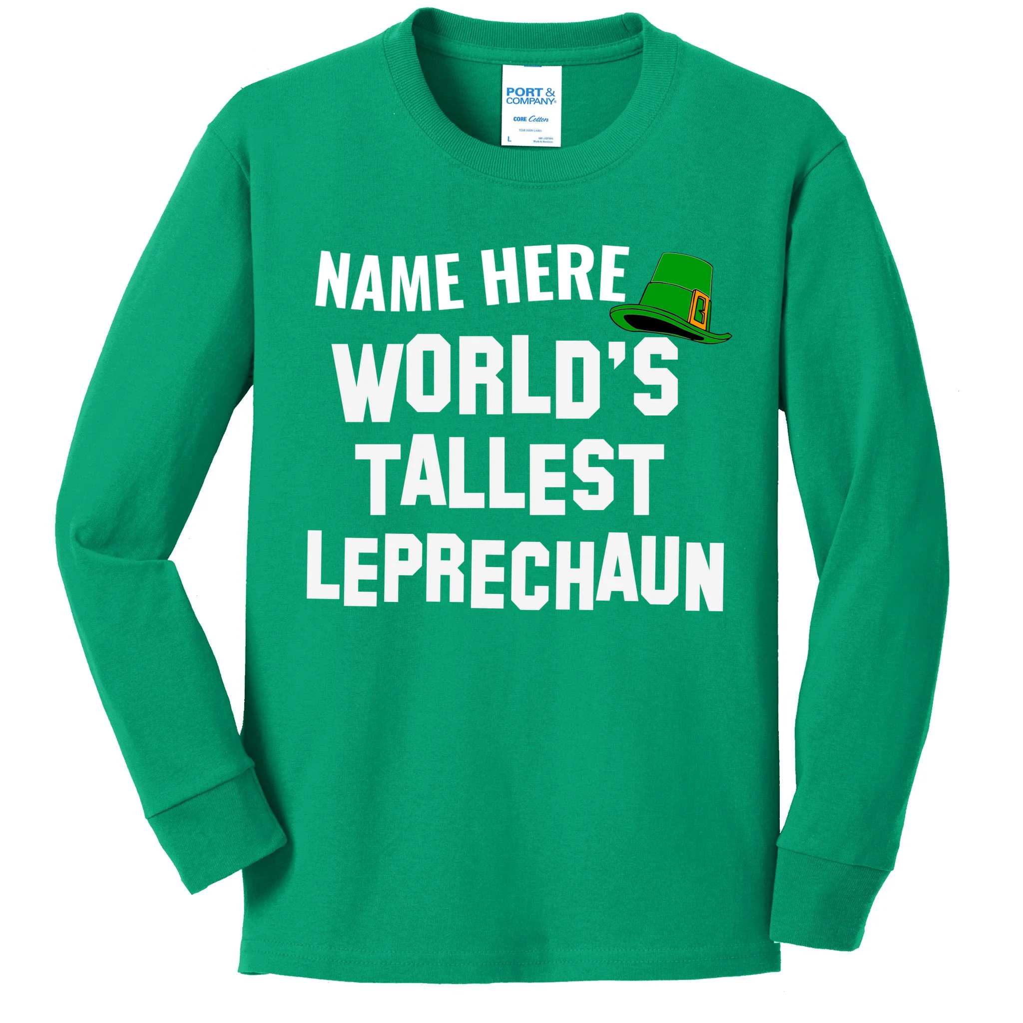 Personalized World's Tallest Leprechaun Custom Name St Patricks Day Kids Long Sleeve Shirt - Front