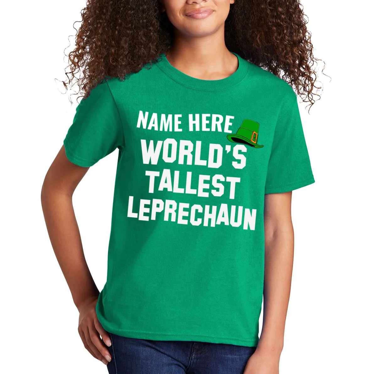 Personalized World's Tallest Leprechaun Custom Name St Patricks Day Kids T-Shirt - Front 1