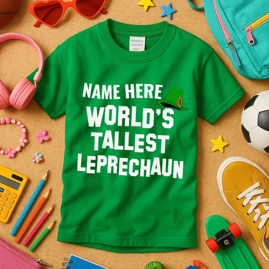 Personalized World's Tallest Leprechaun Custom Name St Patricks Day Kids T-Shirt - Front 2