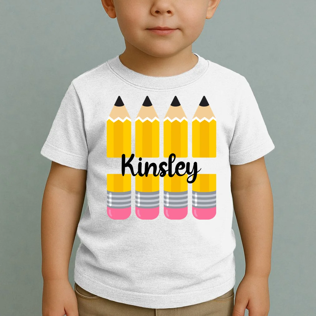 Custom Personalized Kids Name Back To School Pencils Toddler T-Shirt - Front 1