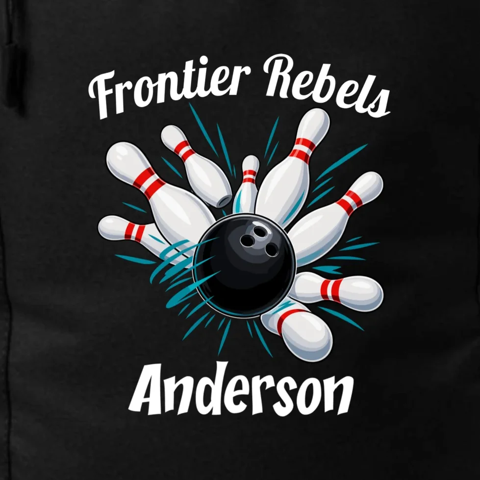 Flying Pins Strike Action - Custom Bowling Team & Player Name Backpack - Front - Close-up