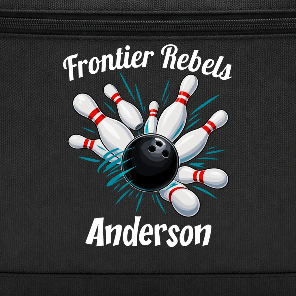 Flying Pins Strike Action - Custom Bowling Team & Player Name Briefcase - Front - Close-up