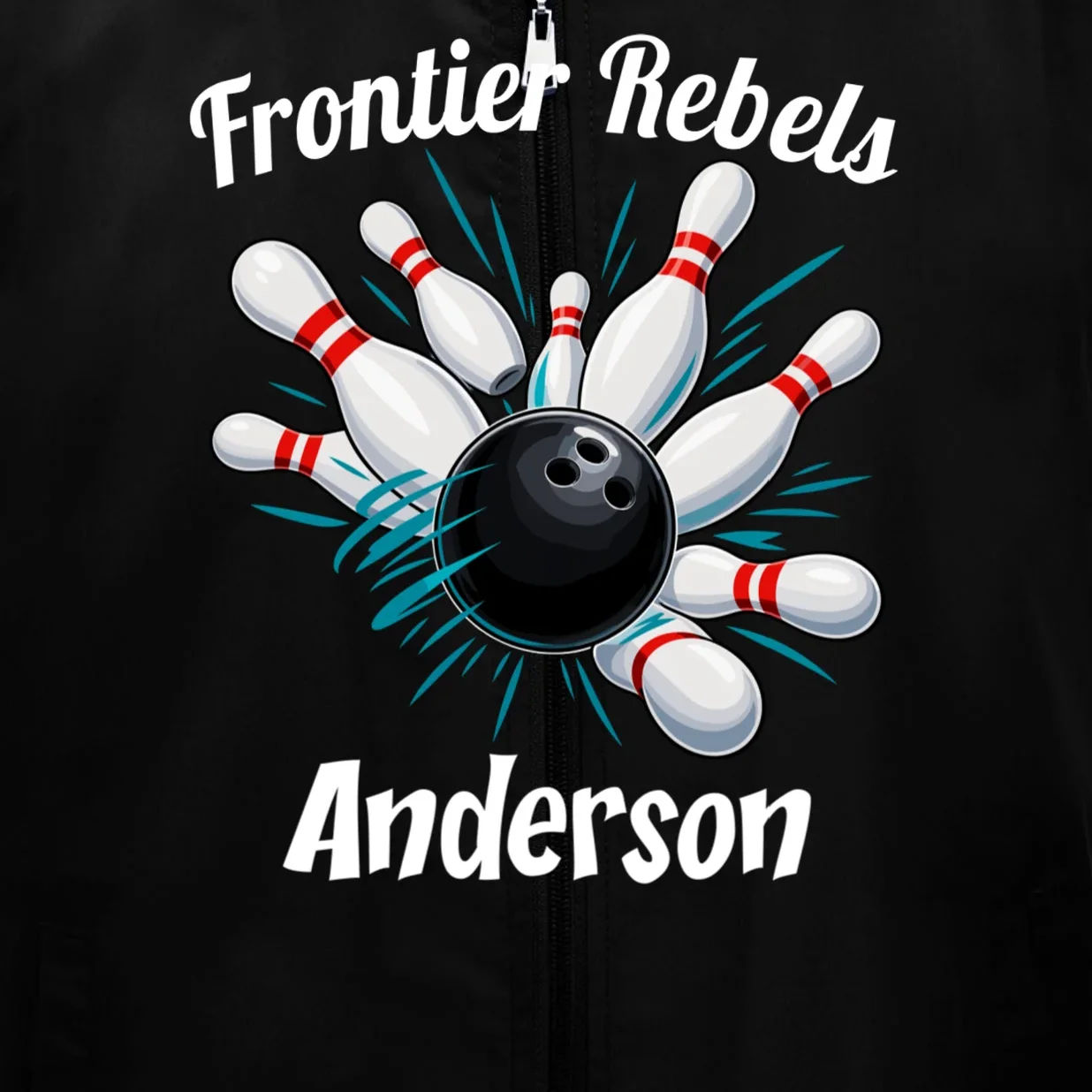 Flying Pins Strike Action - Custom Bowling Team & Player Name Men's Vest - Front - Close-up