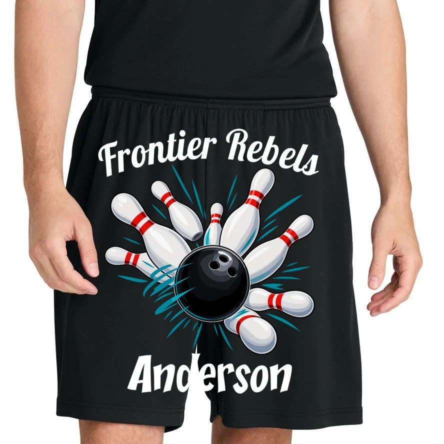 Flying Pins Strike Action - Custom Bowling Team & Player Name Men's Shorts - Front 1
