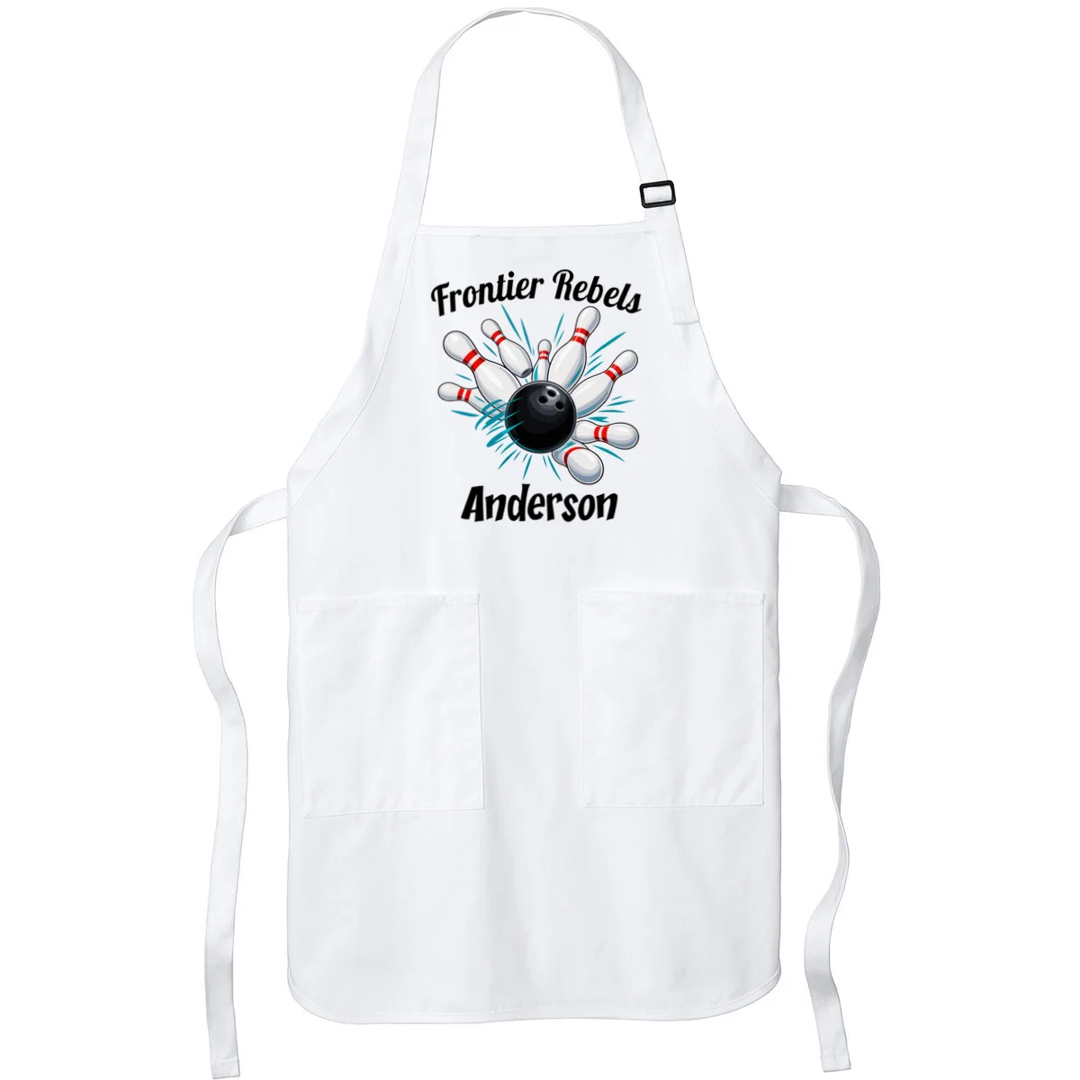 Flying Pins Strike Action - Custom Bowling Team & Player Name Apron - Front