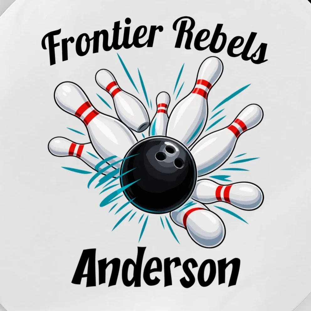 Flying Pins Strike Action - Custom Bowling Team & Player Name Magnet - Front - Close-up