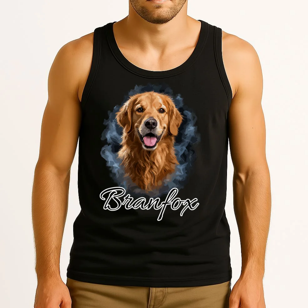 Realistic Dog Portrait Personalized Photo Custom Gift Men's Tank Top - Front 2