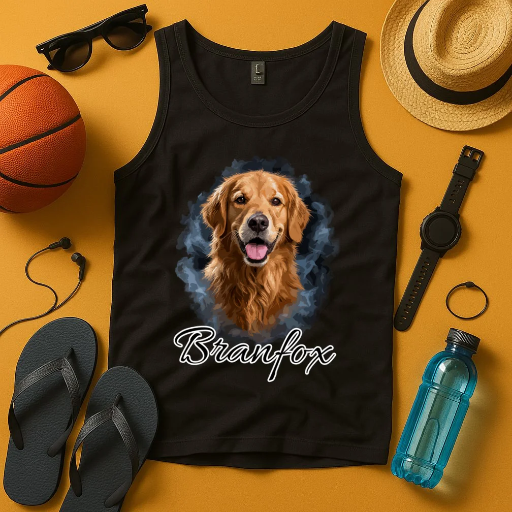Realistic Dog Portrait Personalized Photo Custom Gift Men's Tank Top - Front 3