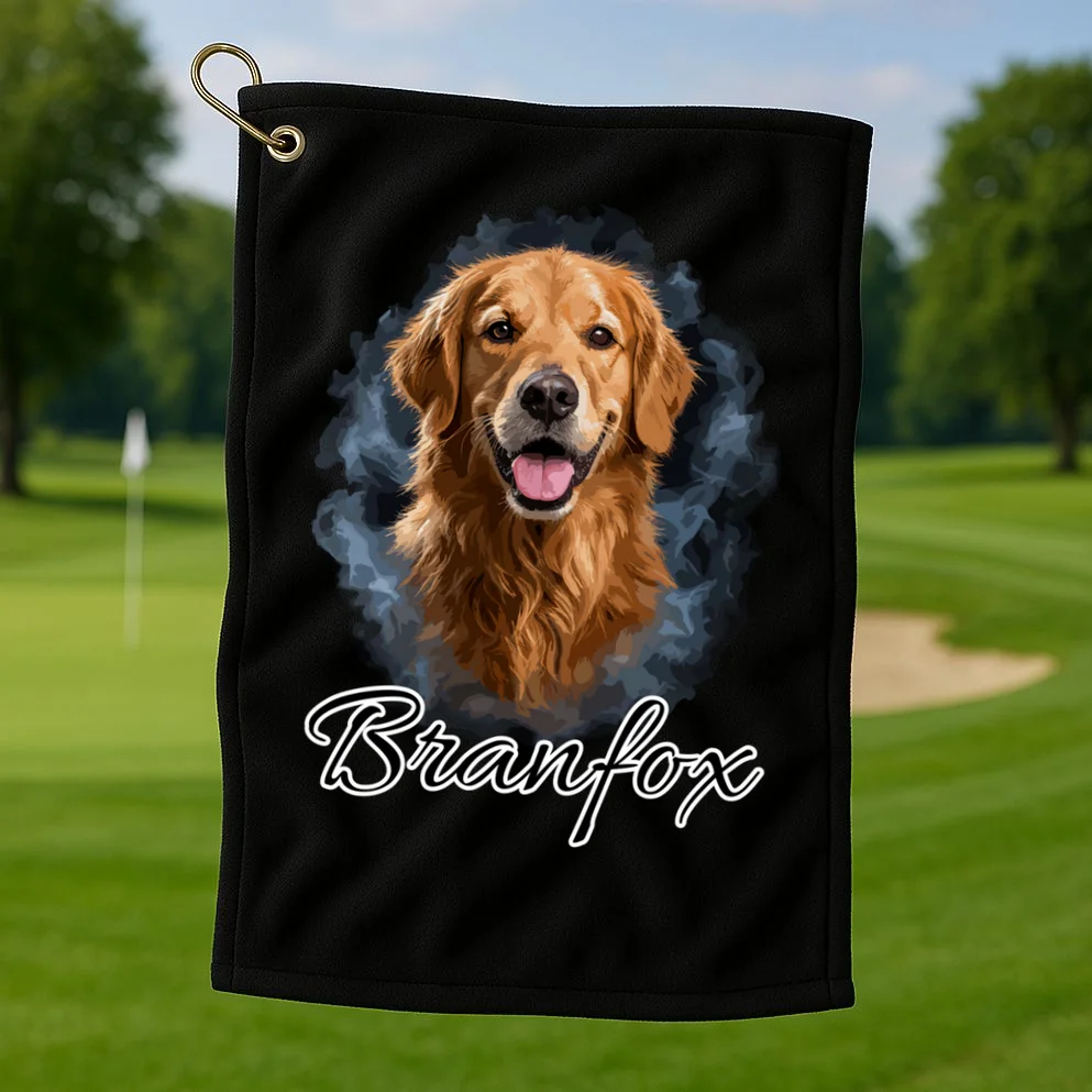 Realistic Dog Portrait Personalized Photo Custom Gift Golf Towel - Front 1