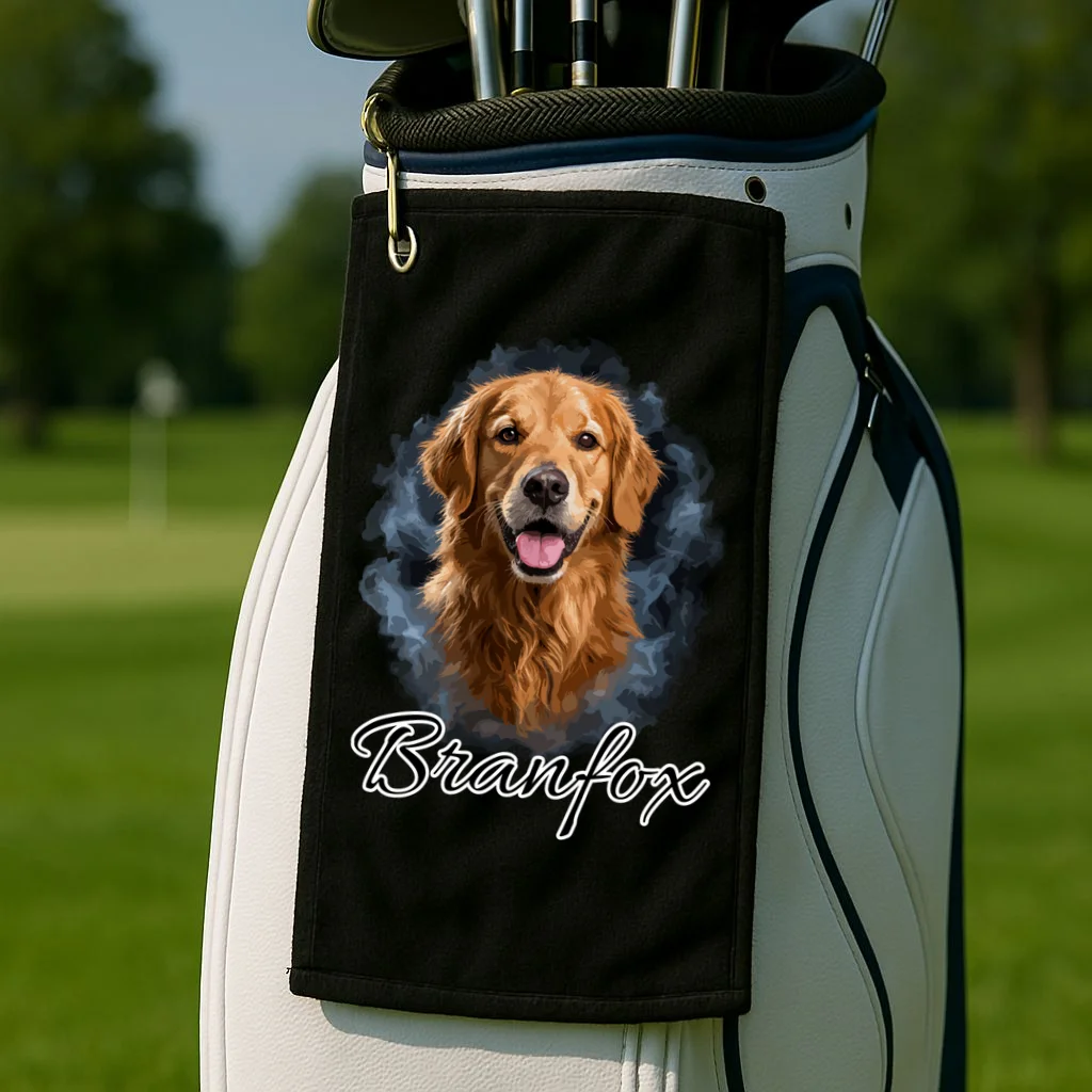 Realistic Dog Portrait Personalized Photo Custom Gift Golf Towel - Front 2