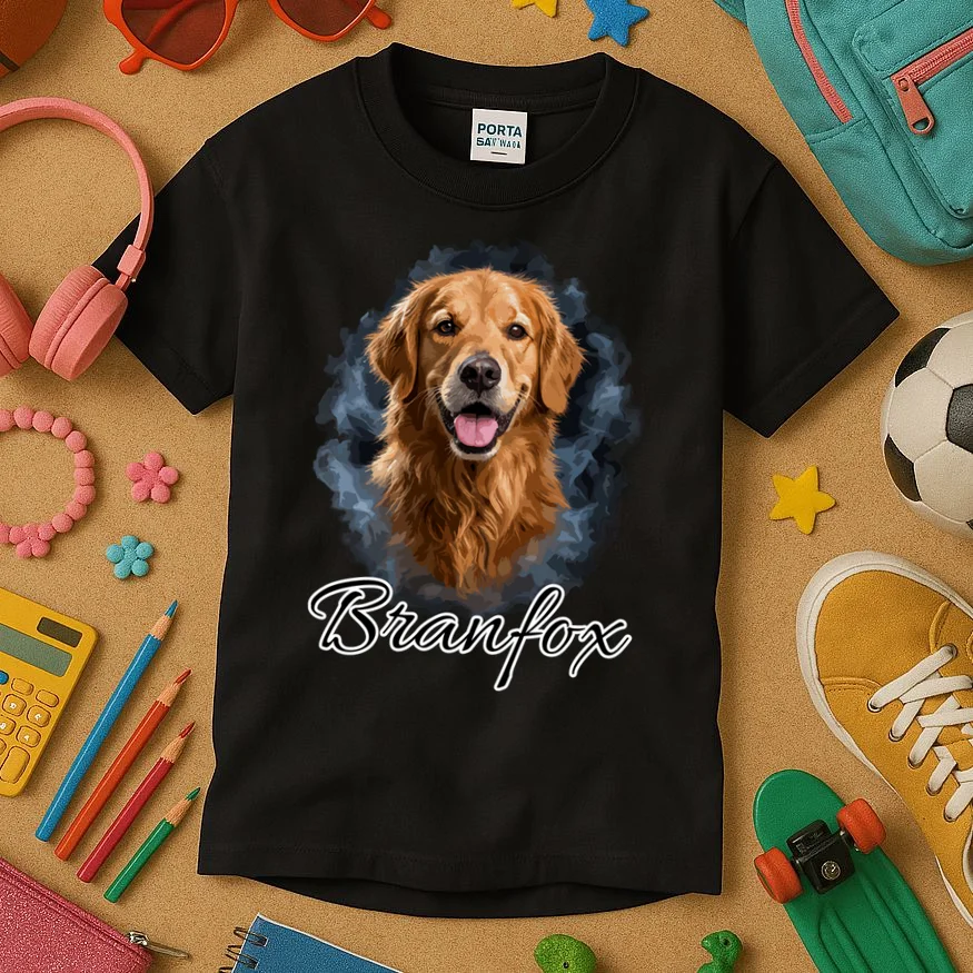 Realistic Dog Portrait Personalized Photo Custom Gift Kids T-Shirt - Front 2