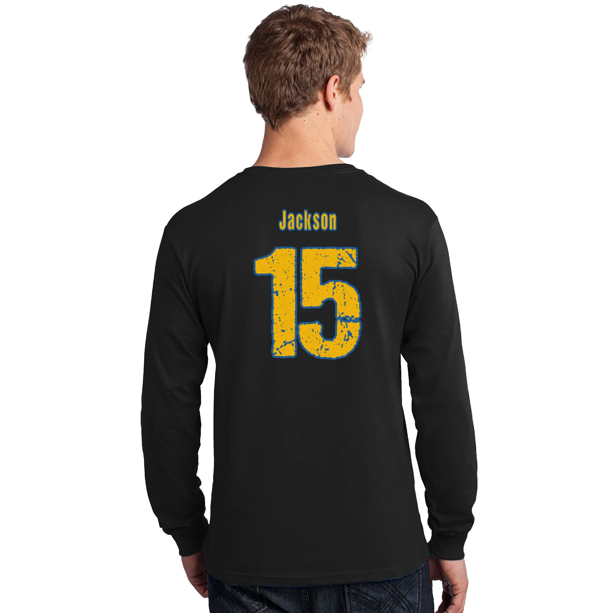 Retro Football Club - Custom Team Name Men's Long Sleeve Shirt - Back - Close-up