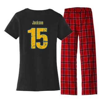 Retro Football Club - Custom Team Name Women's Flannel Pajama Set - Back - Close-up