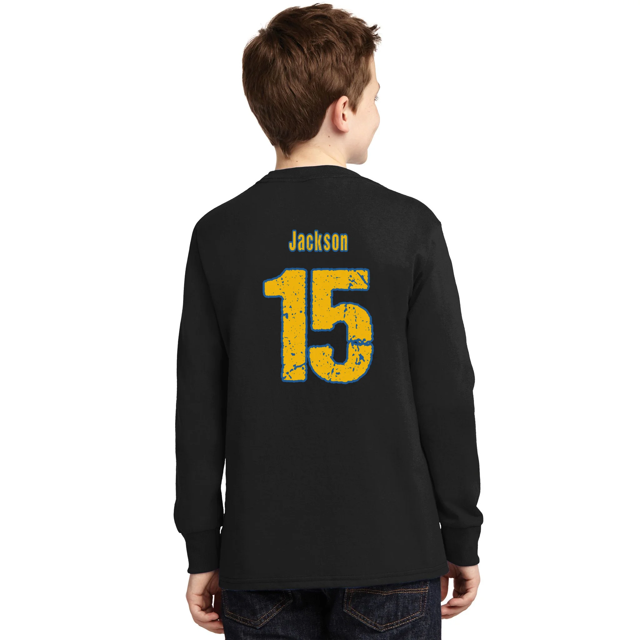Retro Football Club - Custom Team Name Kids Long Sleeve Shirt - Back - Close-up