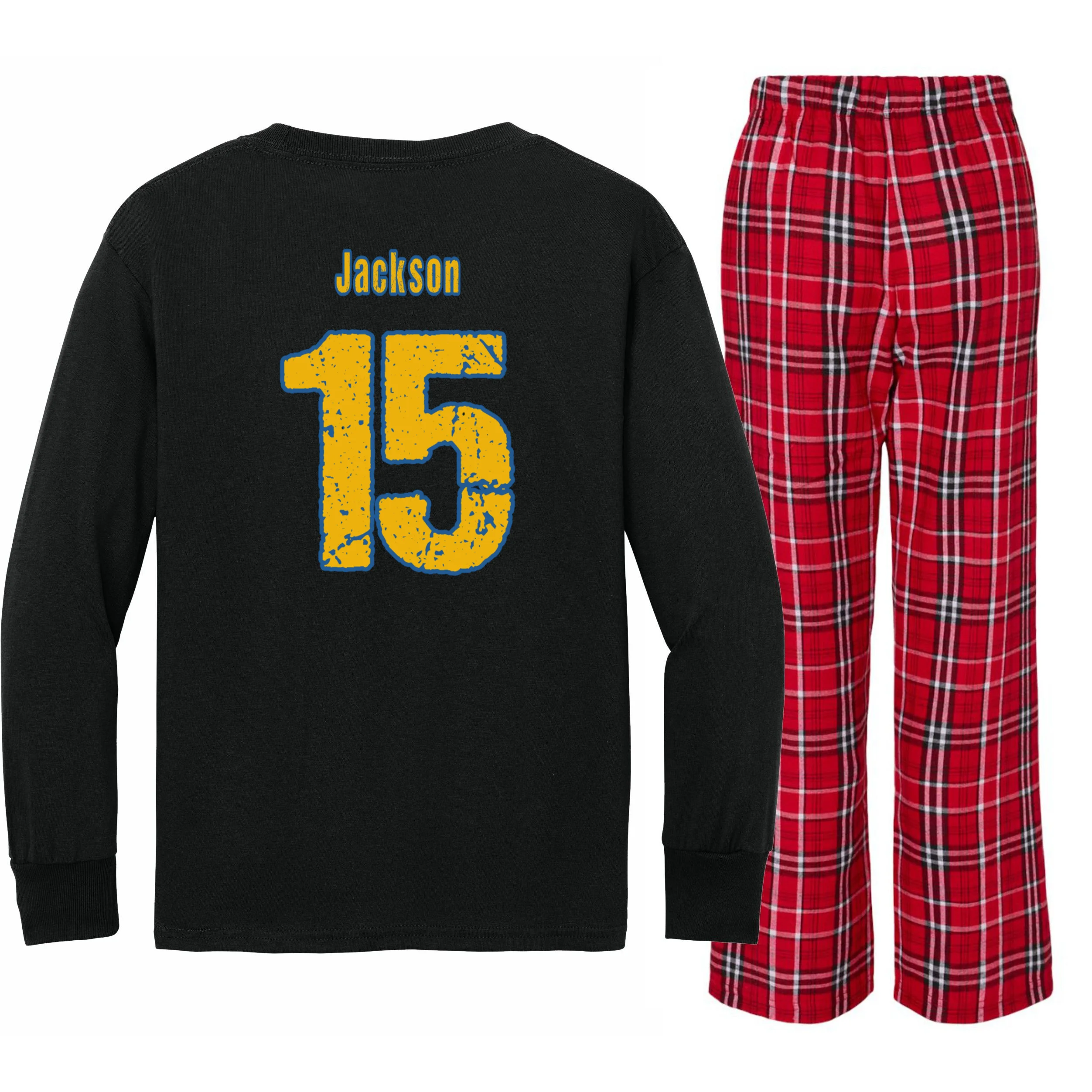 Retro Football Club - Custom Team Name Kids Long Sleeve Pajamas - Back - Close-up