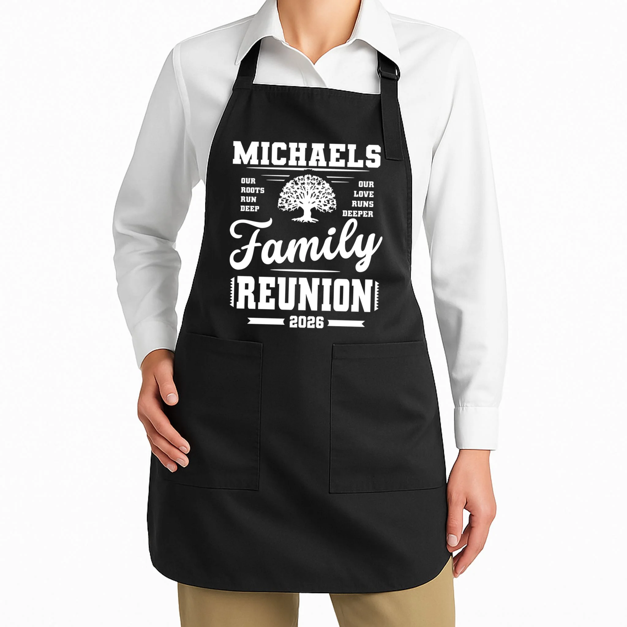 Roots Run Deep Custom Family Reunion Personalized Custom Name and Year Apron - Front 1