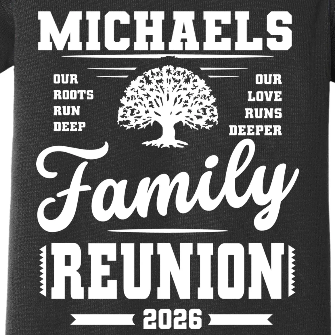 Roots Run Deep Custom Family Reunion Personalized Custom Name and Year Baby Bodysuit - Front - Close-up