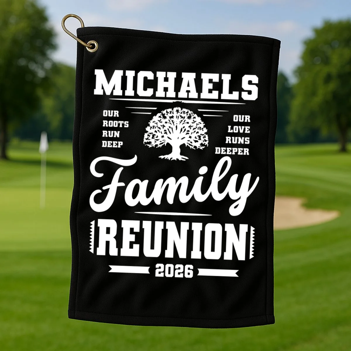Roots Run Deep Custom Family Reunion Personalized Custom Name and Year Golf Towel - Front 1