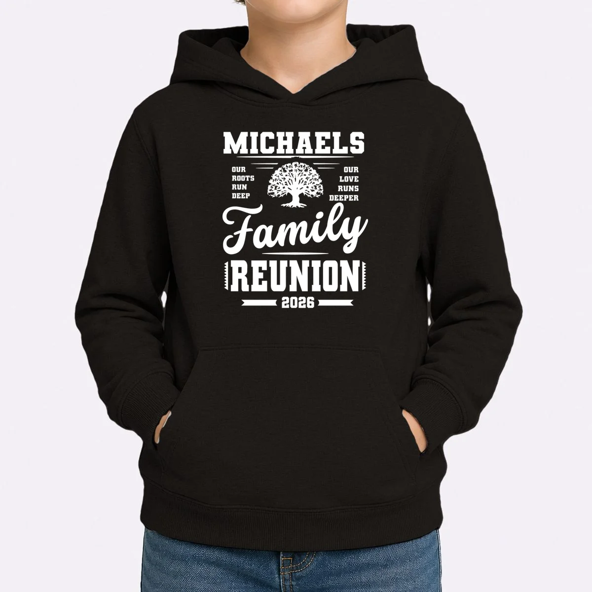 Roots Run Deep Custom Family Reunion Personalized Custom Name and Year Kids Hoodie - Front 1