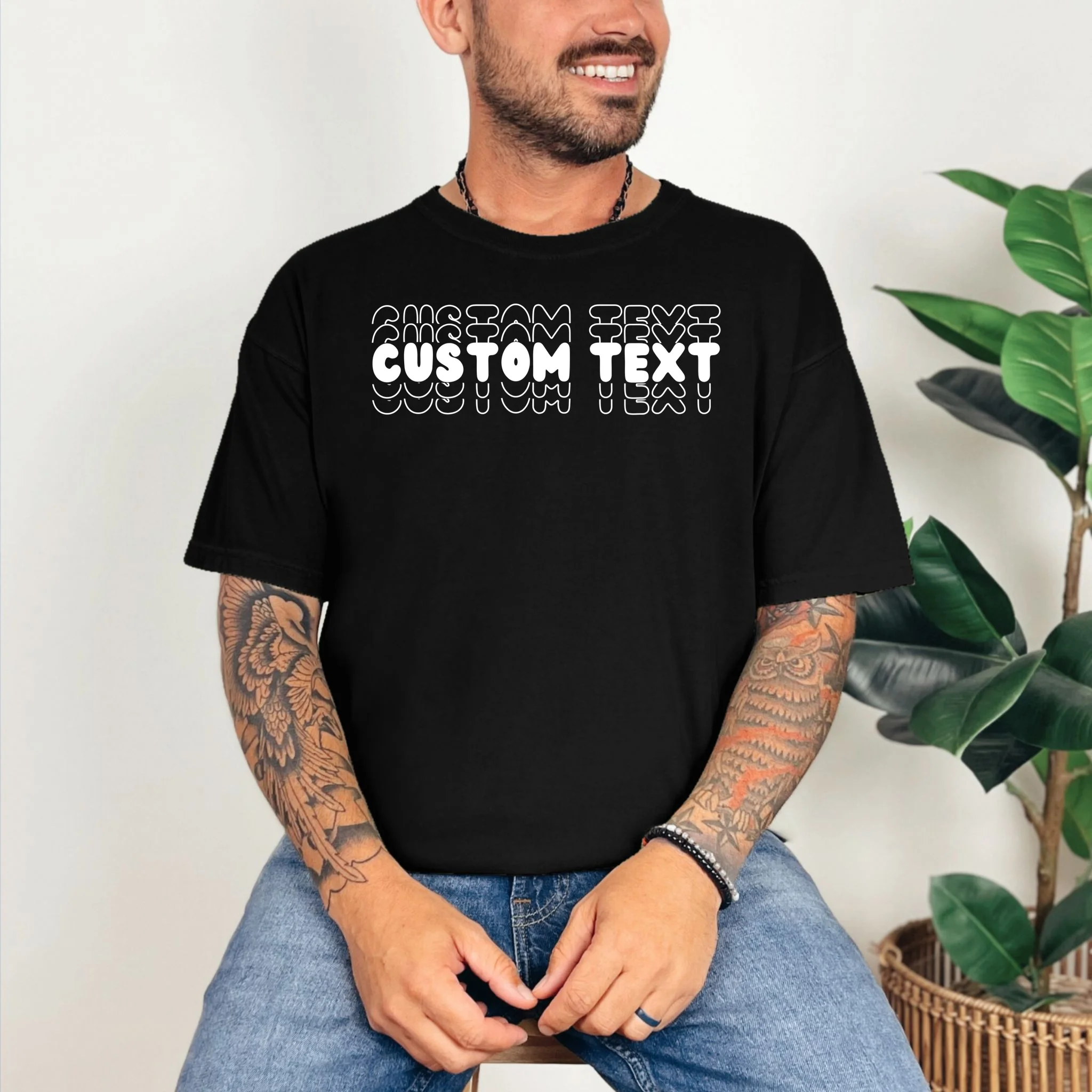 Retro Custom Name Stacked Custom Text T-Shirt - Front 2