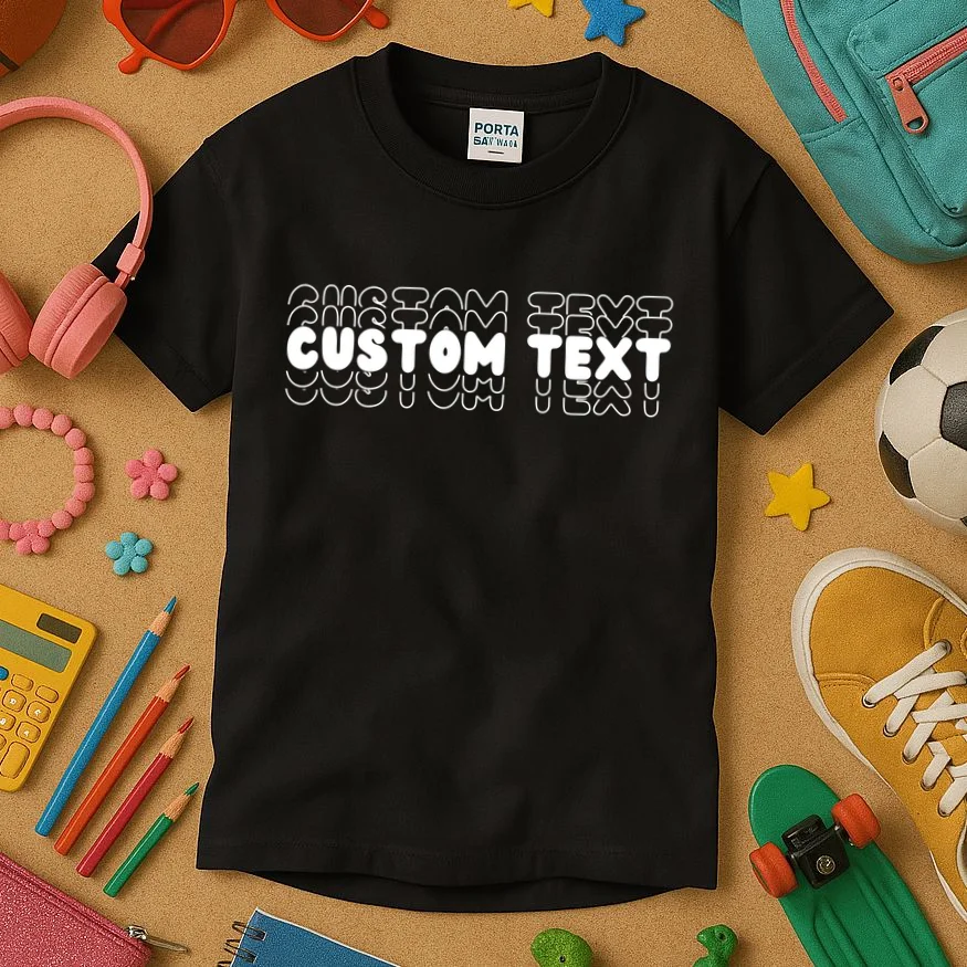 Retro Custom Name Stacked Custom Text Kids T-Shirt - Front 2