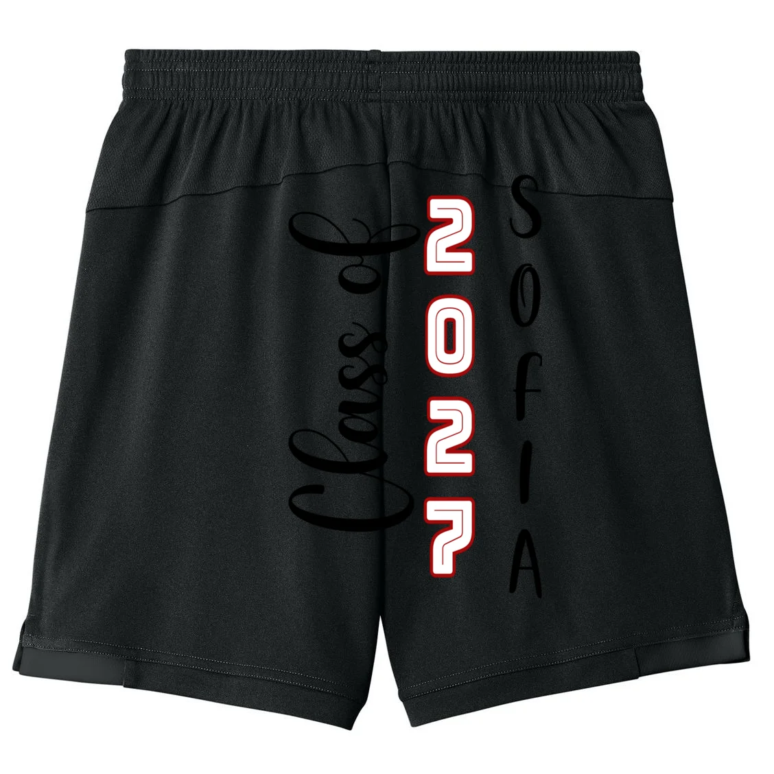 Custom Senior Name & Year – Retro Varsity Number & Script Typography Design Kids Shorts - Back
