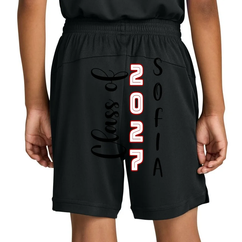Custom Senior Name & Year – Retro Varsity Number & Script Typography Design Kids Shorts - Back 1