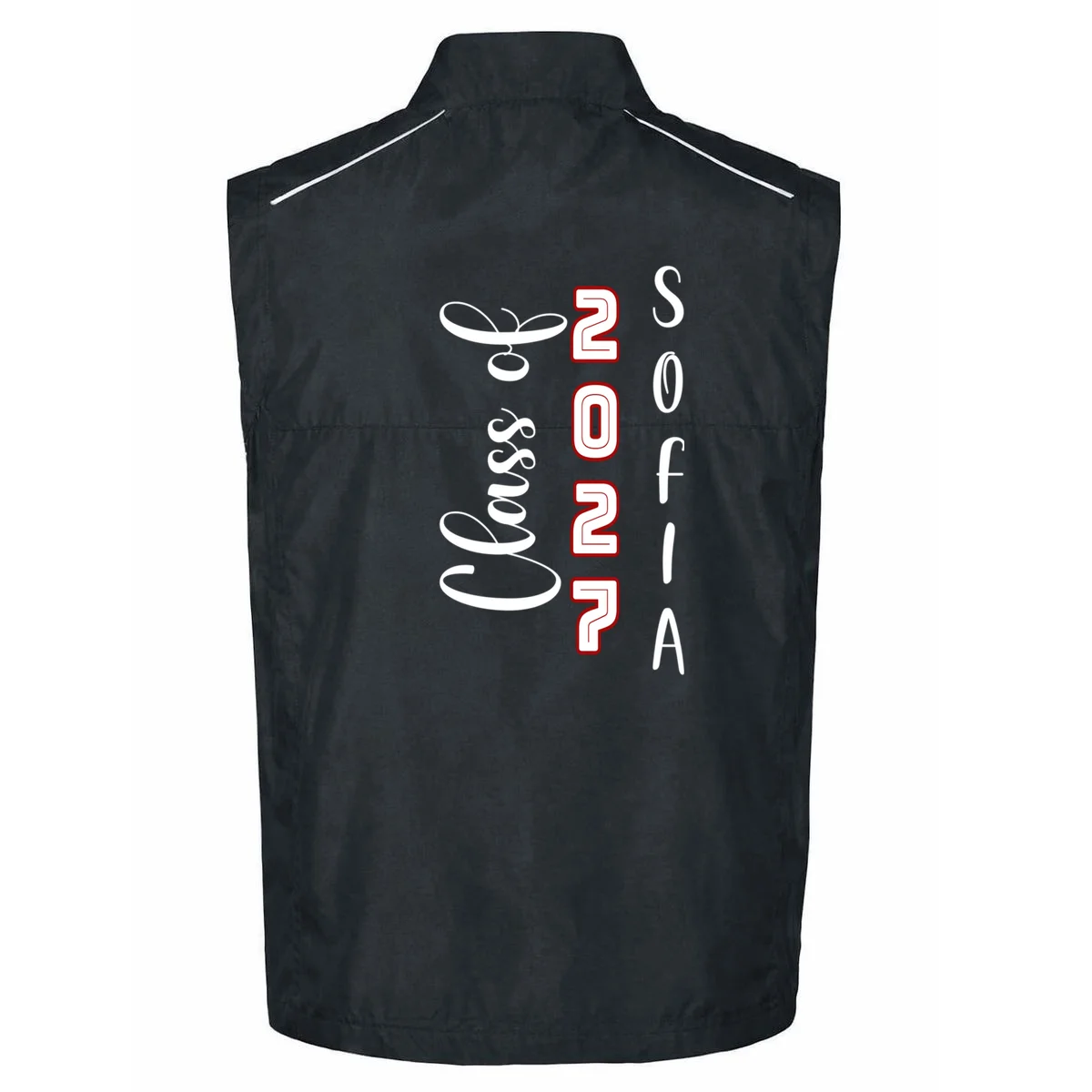 Custom Senior Name & Year – Retro Varsity Number & Script Typography Design Men's Vest - Back - Close-up