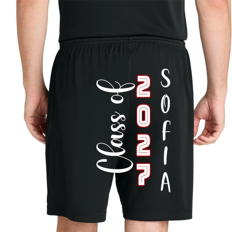 Custom Senior Name & Year – Retro Varsity Number & Script Typography Design Men's Shorts - Back 1