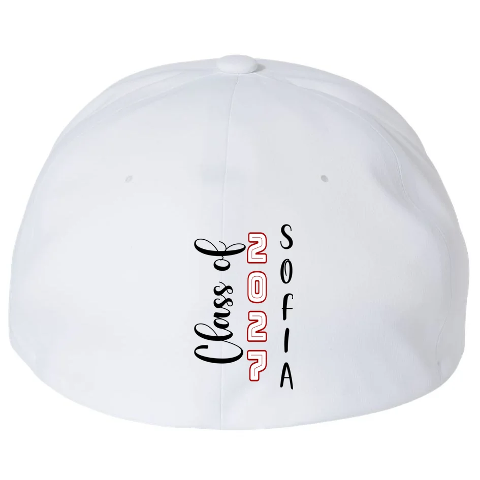 Custom Senior Name & Year – Retro Varsity Number & Script Typography Design Flexfit Men's Snapback Hat - Back - Close-up