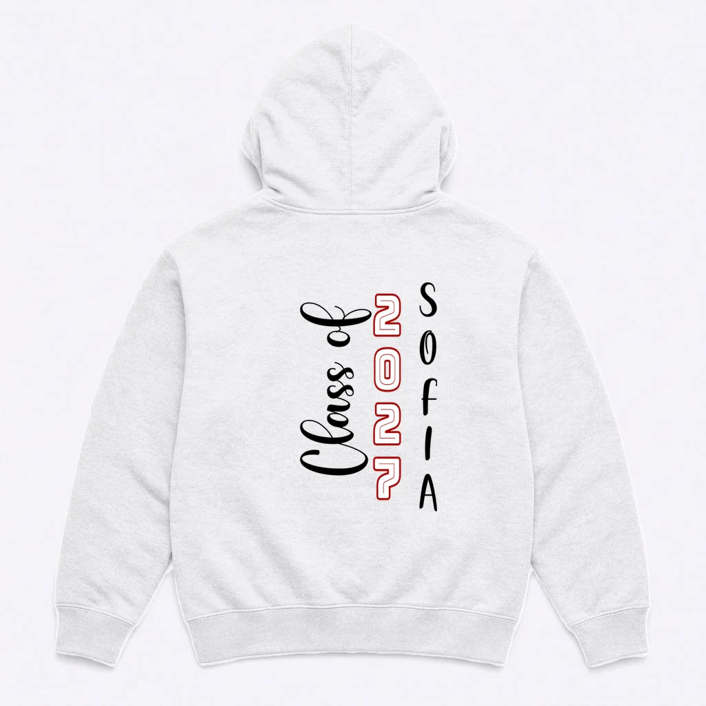 Custom Senior Name & Year – Retro Varsity Number & Script Typography Design Men's Hoodie - Back
