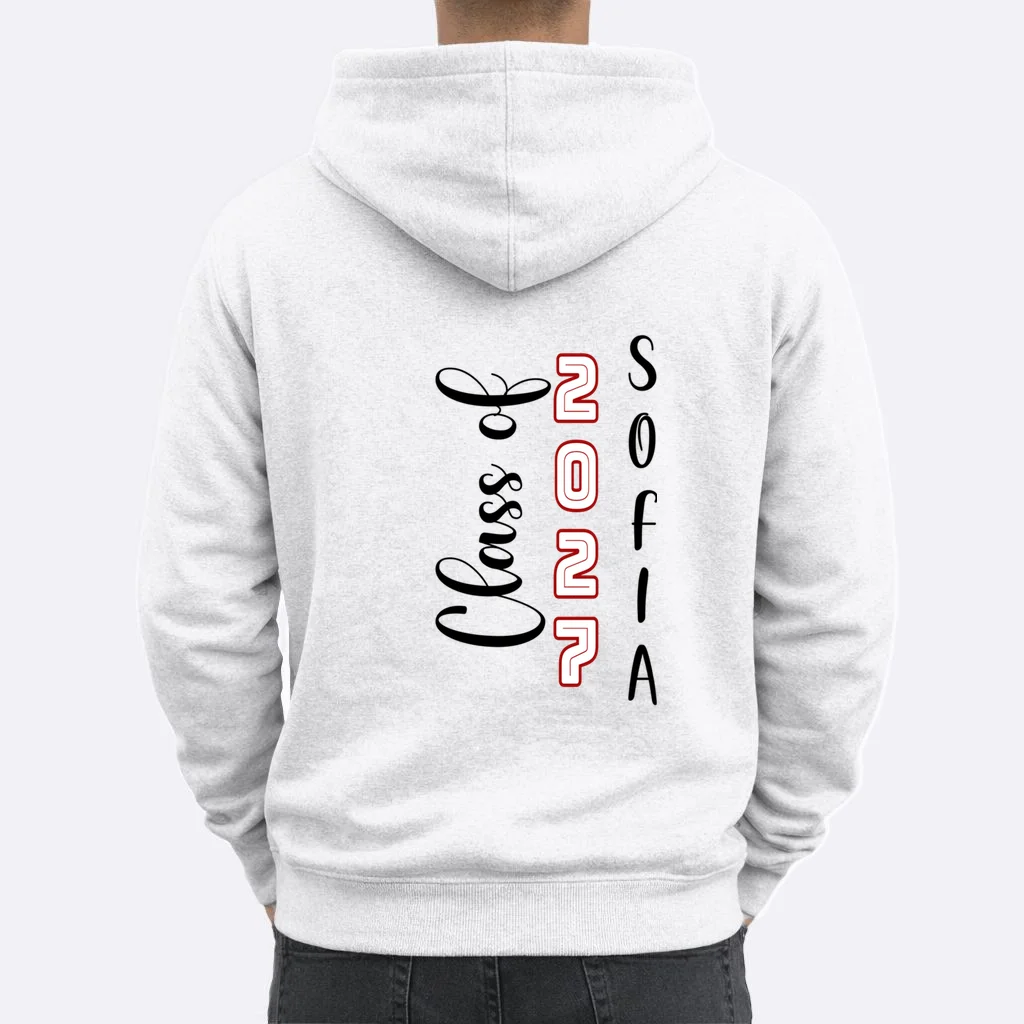 Custom Senior Name & Year – Retro Varsity Number & Script Typography Design Men's Hoodie - Back 1